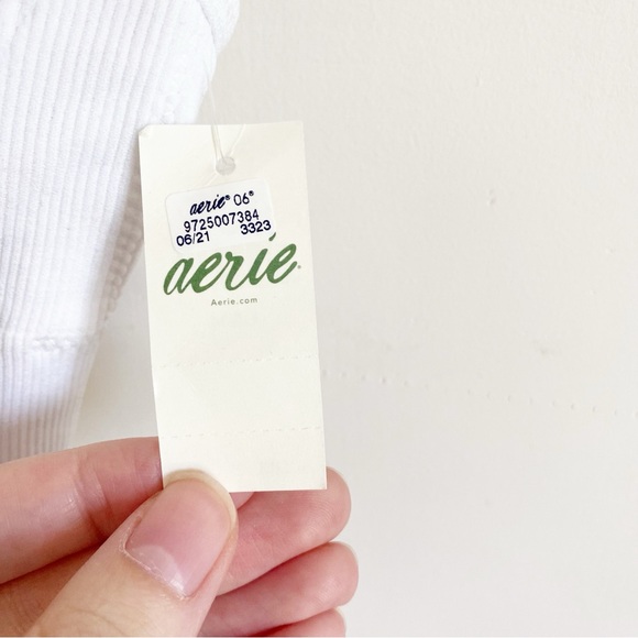 NWT Aerie Seamless Square Neck Ribbed Longline Bralette Sports Bra White Medium - Picture 5 of 12